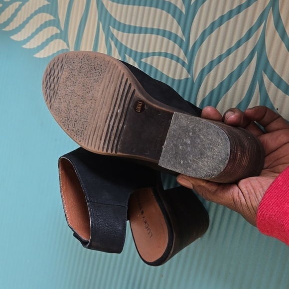 Lucky brand Odenah black leather open toe Block Heel Velcro Closure Shoes Spring - Picture 9 of 12